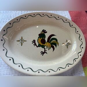 Vintage Poppytrail Metlox 13.5" Oval Serving Platter W/ Rooster Design 1950's